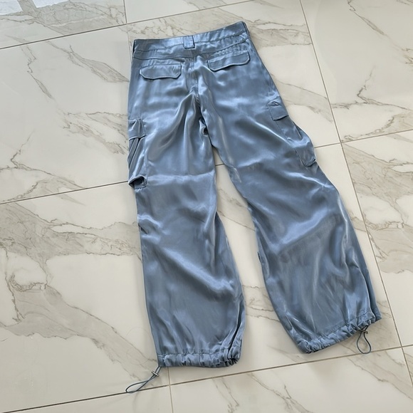 NWOT Zara blue satin-like flowy high waisted cargo pants w/ drawstring hem Sz M - Picture 14 of 15
